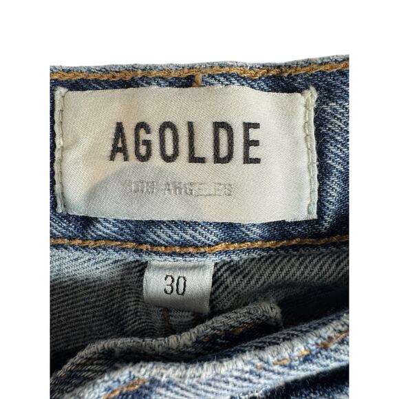 Agolde Jeans Womens 30 (34x30) Blue 90s Pinch Waist High Rise Distressed Hemmed - Picture 3 of 11